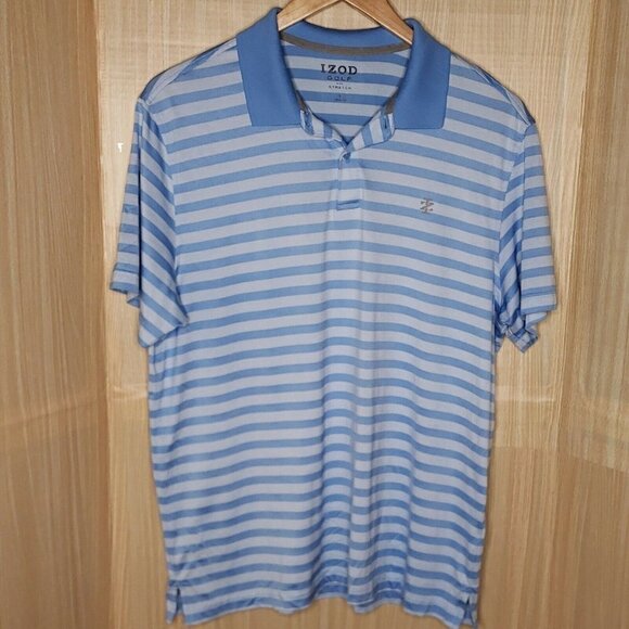 Izod Golf  Blue Striped Short Sleeve Polo Large - Picture 1 of 5